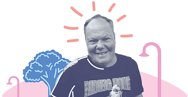 Smiling person with decorative elements